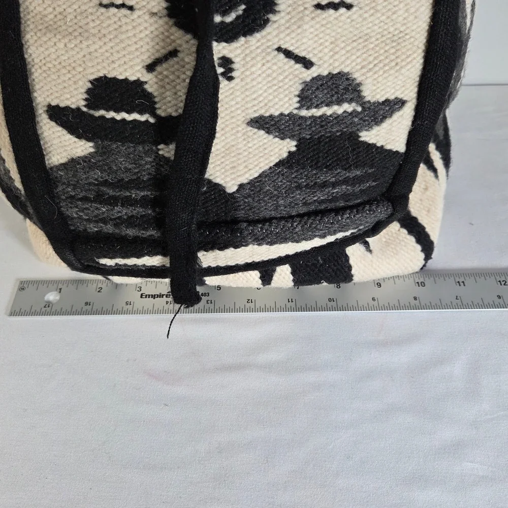 Vintage Southwestern Woven‎ Wool Backpack Cream Black Geometric Sun Folk Art Bag
